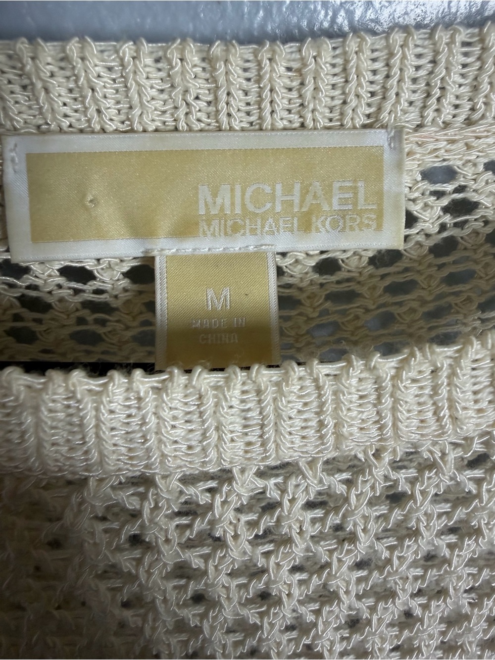 Michael Kors Cream and Brown Open-Knit Sweater with Gold Logo - Picture 5 of 6